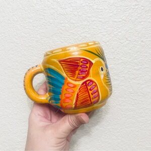 Mexican Red Clay Hand painted Mug Folk Art Talavera Turquoise Jarrito Terracotta